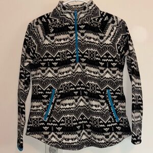 T by Talbots Half Zip Geo Print Fleece Pullover Kangaroo🦘Pocket, Size P